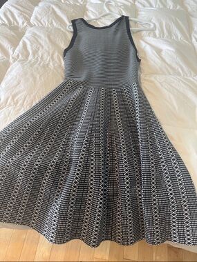 Alice + Olivia Black and White Patterned Knit Midi Dress